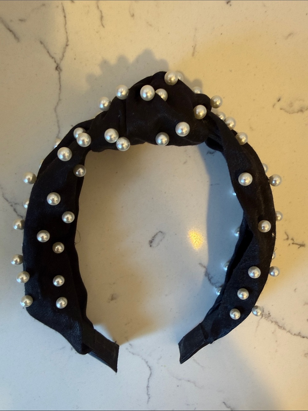 Black Pearl-Embellished Knotted Headband - Unbranded
